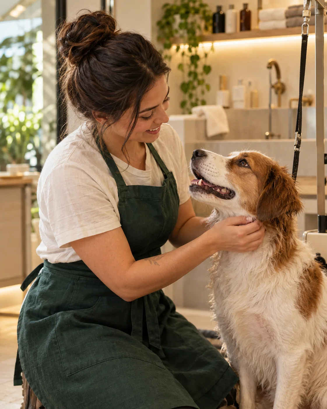 Profissional da Auréa interagindo com um pet