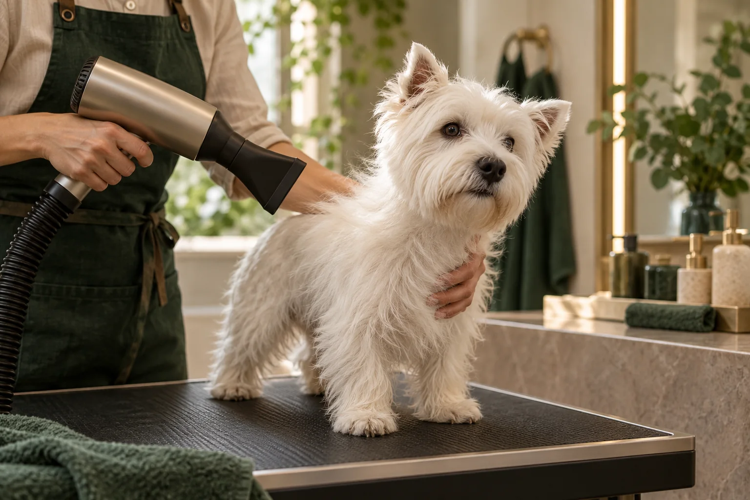 Terrier recebendo secagem cuidadosa